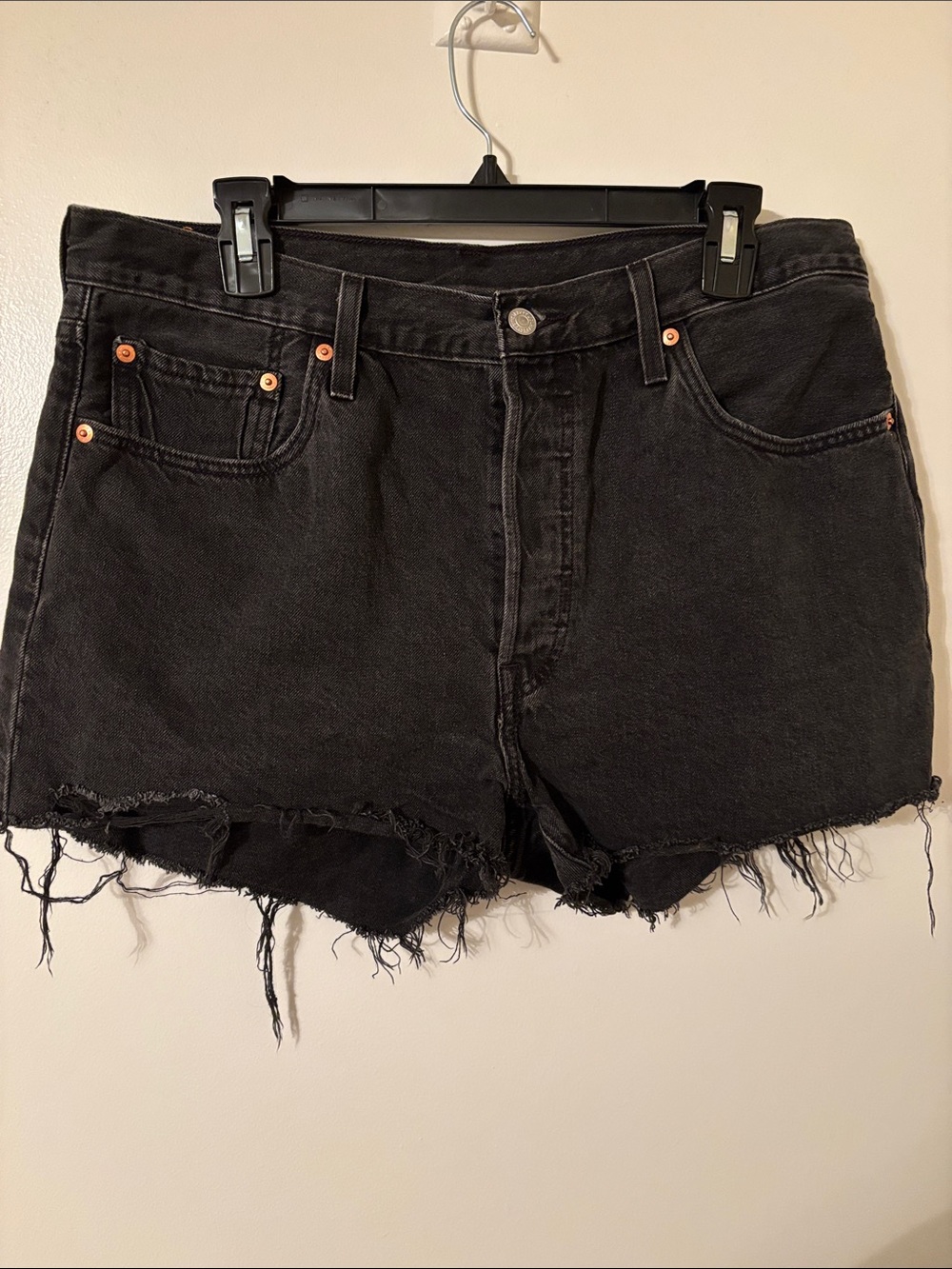 Levi's 501 Black Distressed Cutoff Denim Shorts